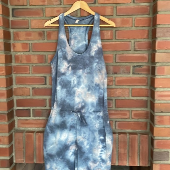 Free people romper one piece large blue white tank style full length Large - Picture 2 of 5